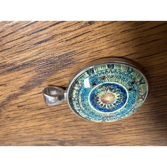 Boho Pendant Mandala Flower Pattern Silver Tone Charm Glass Gift Women Unique - Picture 6 of 7